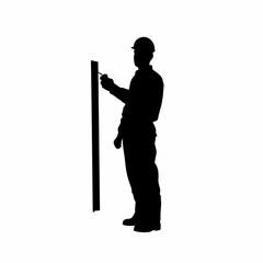 Technician testing elevator system silhouette isolated on white background