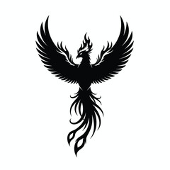 Obraz premium Black phoenix with outstretched wings and fiery crest
