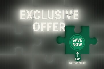 Fototapeta premium Exclusive OFFER with SAVE NOW call-to-action banner, clean modern style, compelling retail discount promo.