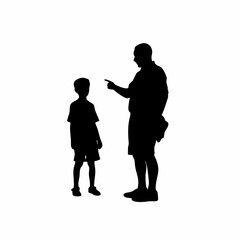 Silhouette of tutor teaching young boy private lesson isolated on white background