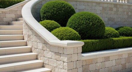 Stone Staircase with Green Shrubbery in Outdoor Landscaping