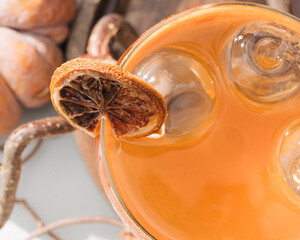 close up of a dried orange cocktail garnish at halloween