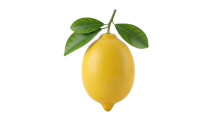 Isolated lemon with leaves hanging on twig, perfect for lemonade or beverage recipe