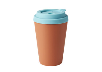 Reusable coffee cup with blue lid isolated on transparent background, eco-friendly travel mug for hot drinks PNG