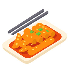 isometric illustration of Tteokbokki, the popular Korean spicy rice cake dish
