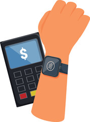Hand with smartwatch making contactless payment on pos terminal