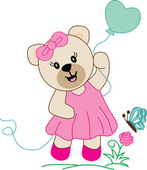 little cute teddy with butterfly print illustrations vector art