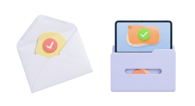 Isolated 3D design with envelope and folder, representing new messages and organizing inbox