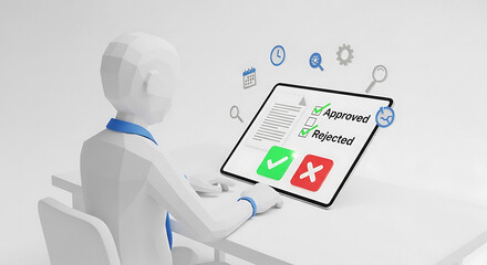 A person reviewing a digital form with approved and rejected options on a tablet screen