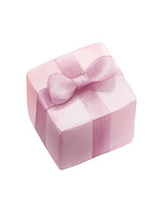 Pink watercolor gift box with a delicate ribbon bow on top painted in soft pastel shades isolate