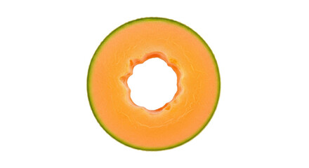 Isolated Slice of Cantaloupe Melon with a Hole Core Fresh Cut Healthy Dessert Meal