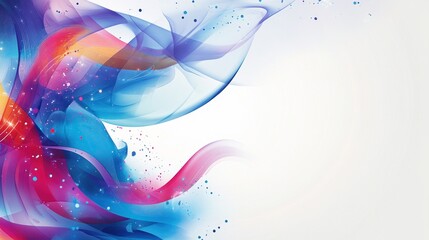 Abstract swirling vibrant colorful shapes design with scattered glitters on a light background.