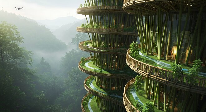 Bamboo Building in Mountain Forest