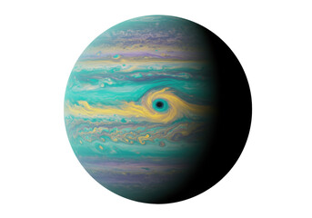 Gas giant planet with swirling clouds isolated on transparent PNG, colorful space object for science and astronomy concepts