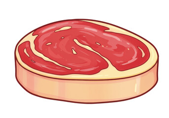 Cartoon beef steak isolated PNG, raw meat cut with fat marbling for grilling and cooking, food clipart on transparent background