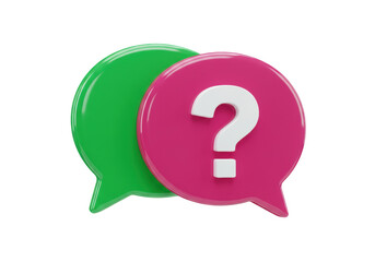 Two speech bubbles with question mark isolated on transparent PNG, communication and support concept for web design and social media