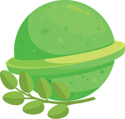 Cartoon green planet with ring and branch promoting ecology and sustainability