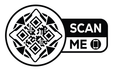 Minimalist black and white QR code label design with 