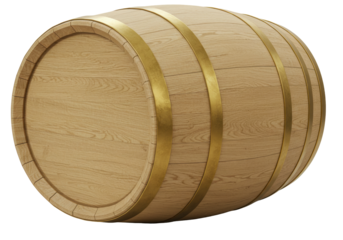 Wooden barrel with metal hoops isolated on transparent background, oak cask for wine or beer storage, vintage container