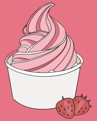 Pink Soft Serve Ice Cream in White Paper Cup. Isolated Dessert on Color full Background.