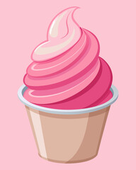 Pink Soft Serve Ice Cream in White Paper Cup. Isolated Dessert on Color full Background.