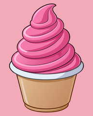 Pink Soft Serve Ice Cream in White Paper Cup. Isolated Dessert on Color full Background.