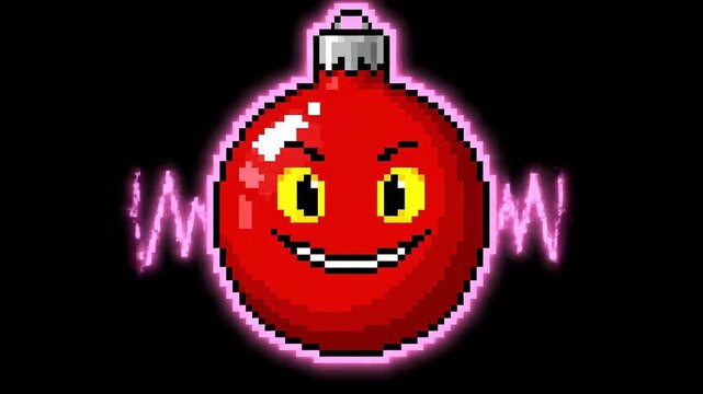 Pixelated Evil Christmas Ornament Animation Loop for Holiday Projects.