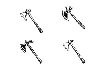 Naklejka premium black set of axe vector on white background