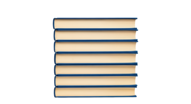 Isolated stack of books with blue cover boards for education or library design element use