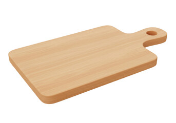 Wooden cutting board isolated on transparent background, light wood chopping board for food preparation and serving
