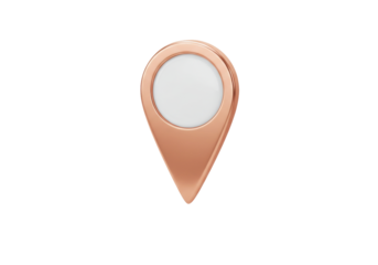 Rose gold map pointer isolated on transparent background, location pin PNG for navigation and travel apps