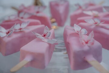 Ice cream shape. Detailed close up view of bunch of delicious sweets, celebration event © standret