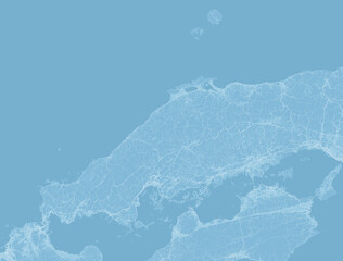 日本の中国地方の水色の衛星写真風イラスト