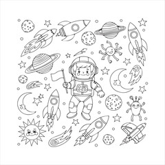 Playful Space Adventure Line Art for Coloring book