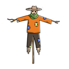 Friendly Scarecrow Illustration with Patches and Straw Legs