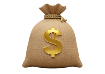 Money bag with dollar sign isolated on transparent PNG, financial wealth and investment concept for business and economy