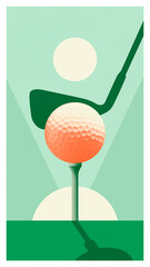 Golf ball on tee ready for strike with club in minimalist composition. Concept of preparation, accuracy, tournament focus, strategy, lifestyle branding and coaching metaphor.