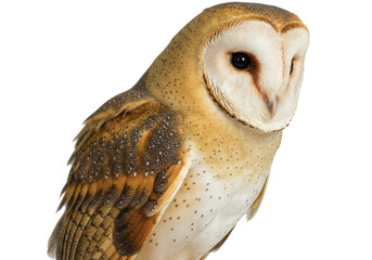 Barn owl isolated PNG, nocturnal bird of prey with heart-shaped face and brown feathers on transparent background, wildlife and nature