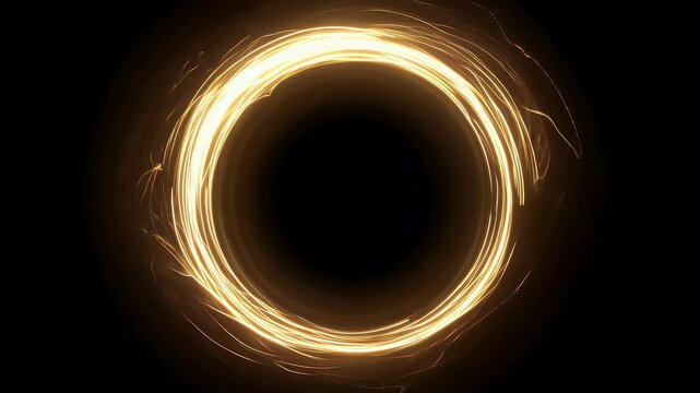 A bright circular light ring resembling an eclipse glows vividly against a dark space background, creating a dynamic and abstract visual design.