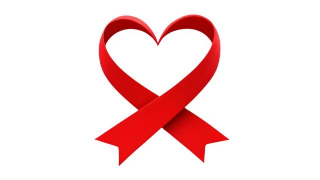 Red ribbon in heart shape, isolated on transparent background
