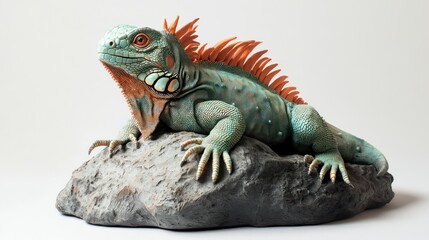 Obraz premium Teal iguana sculpture studio rock backdrop