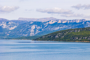 Panoramic View of Lake Sainte-Croix and the Mountains of Haute-Provence from the Sainte-Croix Bridge