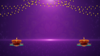 Happy Diwali Greeting with Glowing Diyas and Fireworks