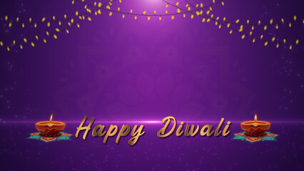 Happy Diwali Greeting with Glowing Diyas and Fireworks