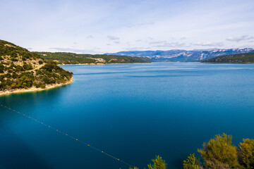 Panoramic View of Lake Sainte-Croix and the Mountains of Haute-Provence from the Sainte-Croix Bridge