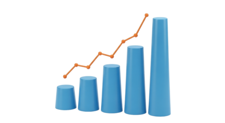 Isolated business growth chart with upward trending line, financial progress and development