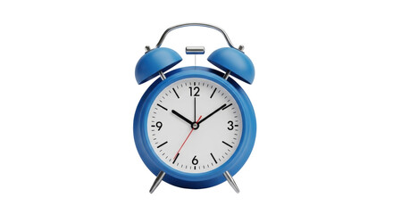 Isolated antique blue metal alarm clock showing the time as ten minutes to twelve o'clock