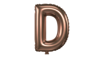 Isolated letter D metallic balloon, rose gold foil air-filled digit for birthday party