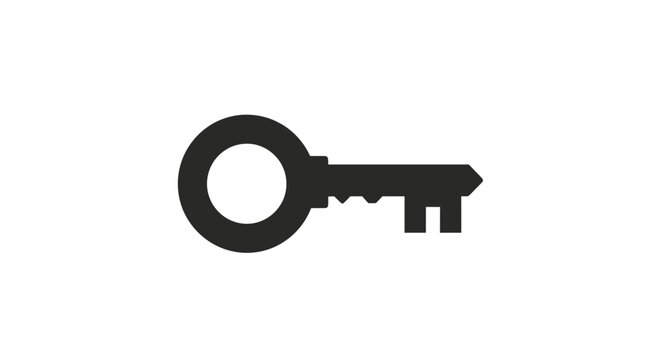 Simple Black Key Silhouette Isolated on White Background.