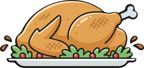 Cartoon Roasted Turkey Illustration
